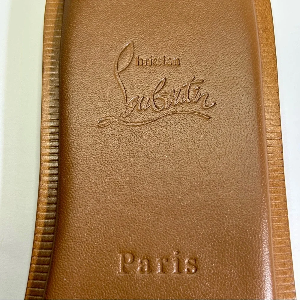 CHRISTIAN LOUBOUTIN CL MULE FLAT SANDAL EMBROIDERED LOGO BROWN LEATHER SZ 39 NEW - Picture 12 of 15